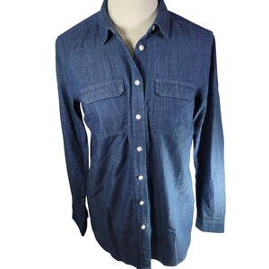 Ann Taylor Loft Women Cotton Denim Button-Up Long-Sleeve Shirt Size XS